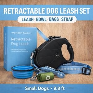 Wonder Family Retractable Dog Leash Set 9.8 ft Small Dogs w/ Bowl/Bags/Shoulder
